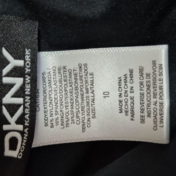 DKNY One Piece Swimsuit Black/Blue Polka Dot Side Ruching V Neck Swimwear Sz 10 - Picture 10 of 15